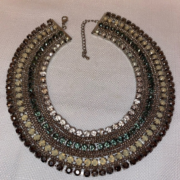 Rhinestones & Beads Collar Bib Necklace w/Faceted Beads & Multi colored Stones - Picture 4 of 6